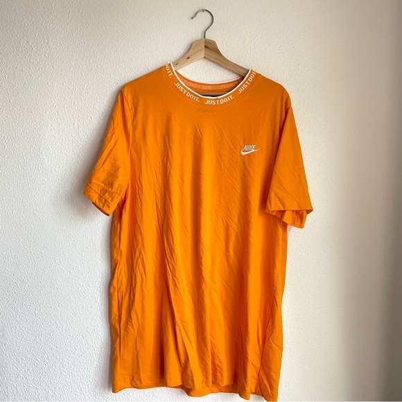 Nike Tee ‘Just Do It’ Knit Collar Short Sleeve Crewneck Orange Men’s Size XL - Picture 1 of 5